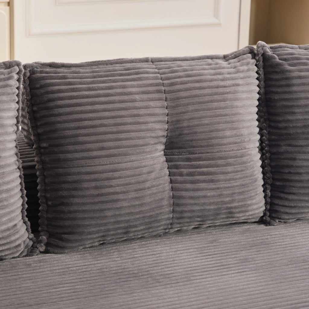 Divano Letto in Velluto a Coste per 3 Persone con Schiuma ad Alta Densità e Molle, Cuscini Memory e Porta Bevande, 232x98x80 cm