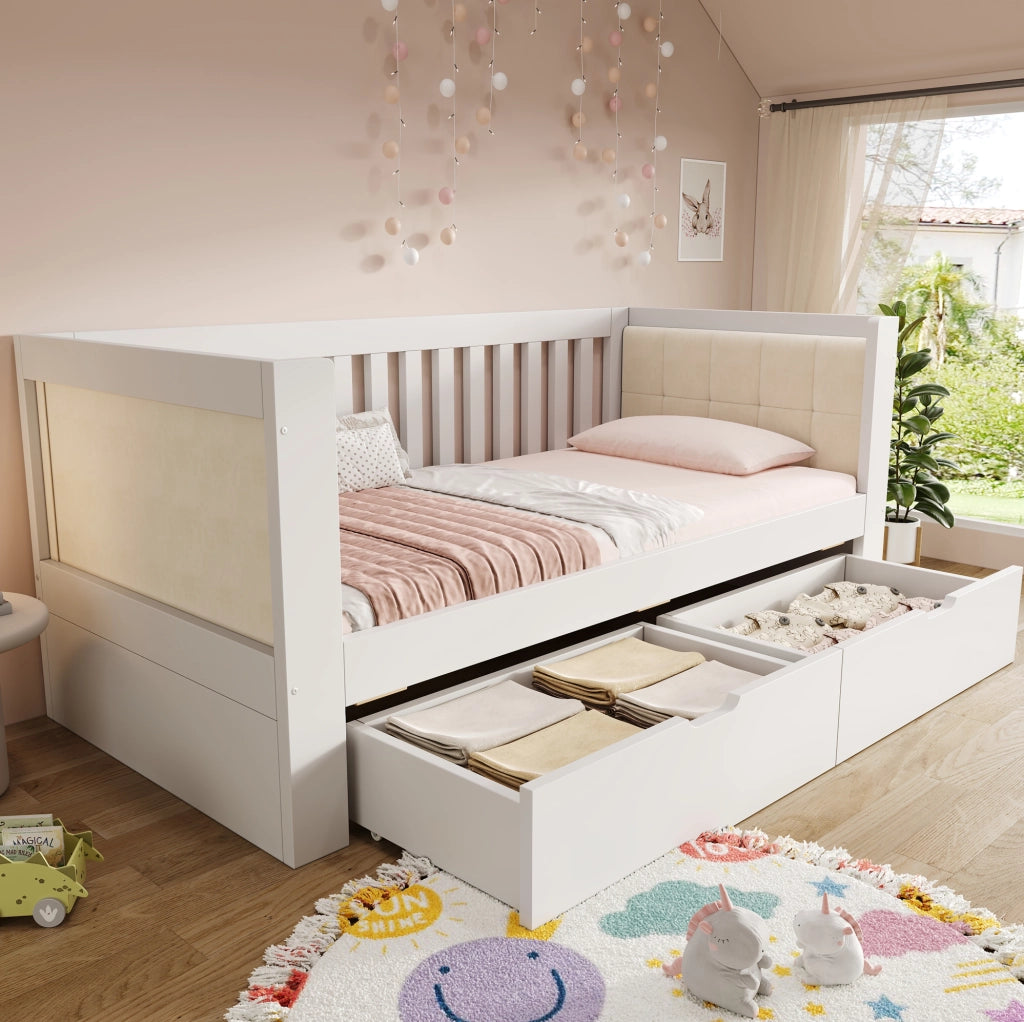 Letto singolo a divano 90x190 cm bianco con 2 cassetti