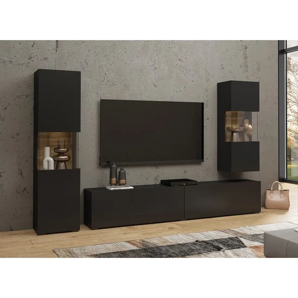 Set di 3 mobili da soggiorno collezione EVA. Colore nero e rovere.