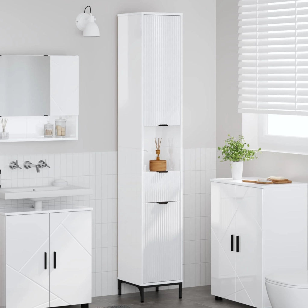 Mobile da Bagno con cassetto Bianco Lucido 31,5 x 33 x 190 cm 883408