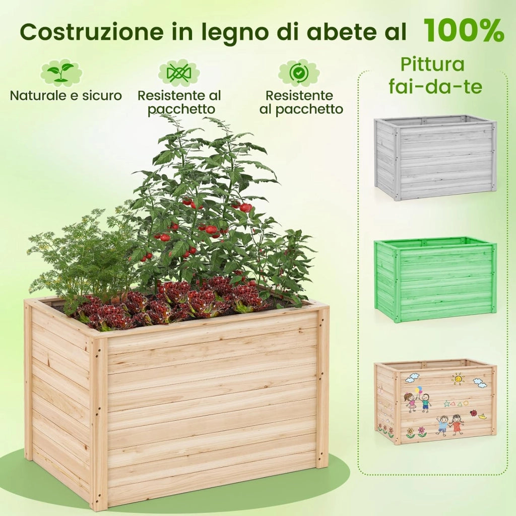 Letto da Giardino Rialzato in Legno, Fioriera Elevata con Base Aperta per Piante con Radici Profonde, Fioriera in Legno Massiccio per Patio, Balcone e Giardino, 100 x 64 x 65,5 cm