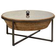Tavolino in legno, metallo e vetro brown D102x46