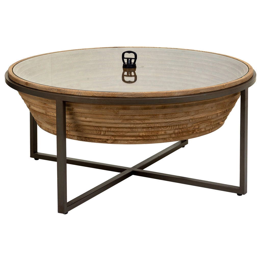 Tavolino in legno, metallo e vetro brown D102x46