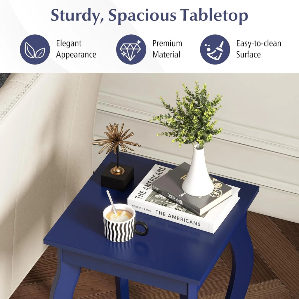 Tavolo Angolare Quadrato, Tavolini Bassi, Tavolini Bassi in Legno, Design a Due Livelli, Multiuso, per Soggiorno, Camera da Letto, Dimensione Compatta (Blu 2)