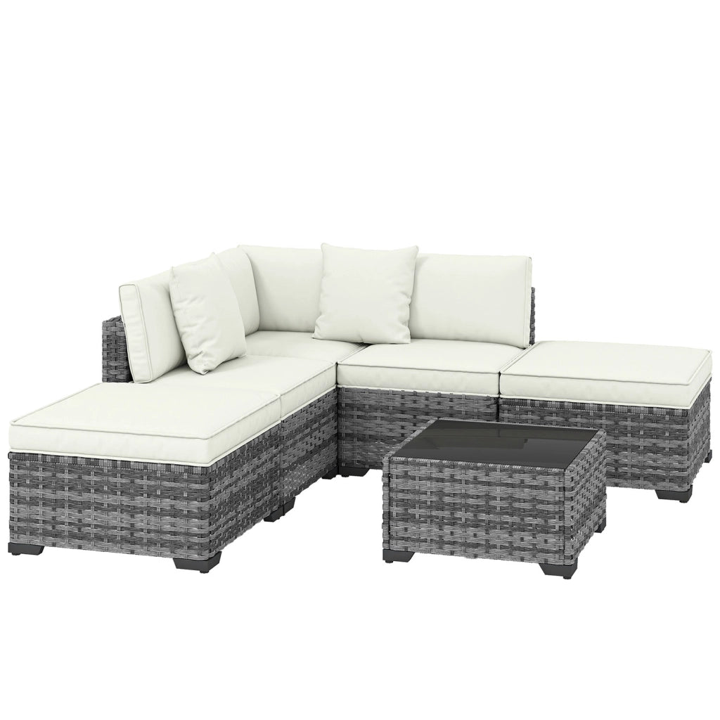 Set 6 Pezzi >Salotto da Giardino con Divano Modulare Tavolino e Cuscini in Rattan e Acciaio Grigio