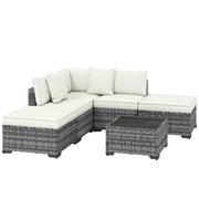 Set 6 Pezzi >Salotto da Giardino con Divano Modulare Tavolino e Cuscini in Rattan e Acciaio Grigio