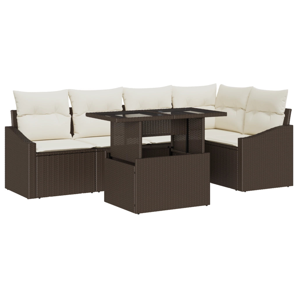 Set divano da giardino 6 pezzi con cuscini Marrone in Polyrattan