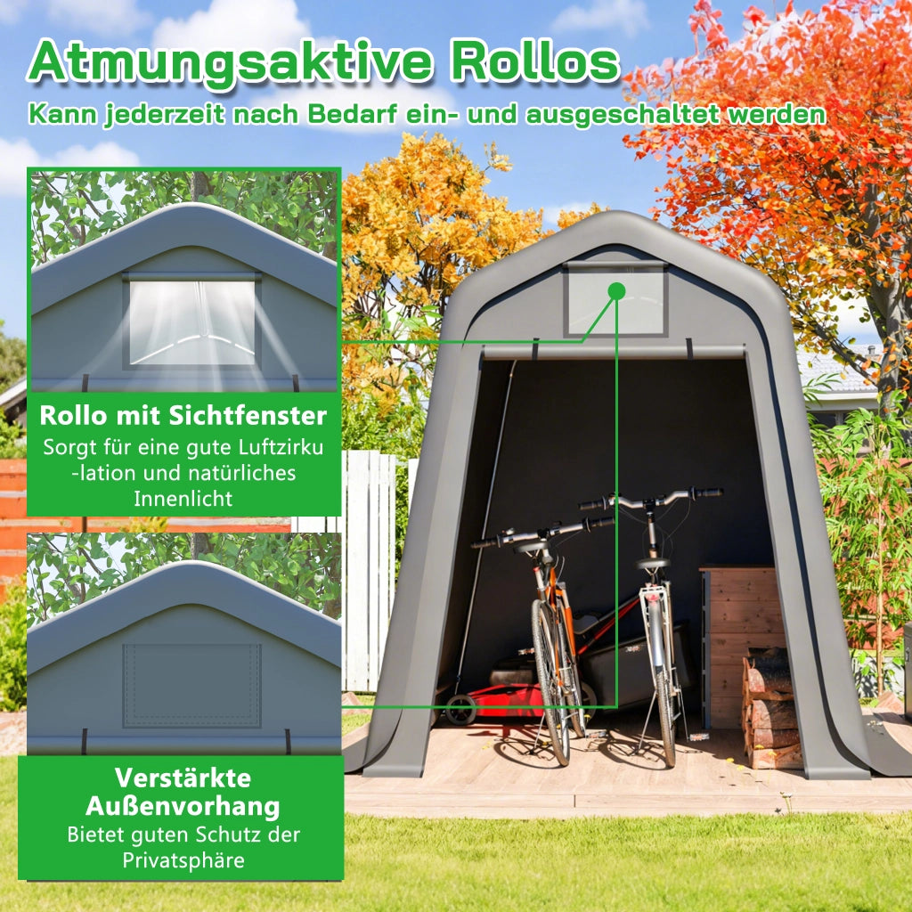 Capanno da Giardino con Teli Avvolgibili e Aerazione; Protezione da Pioggia e UV in PE Grigio 183 x 245 x 217 cm