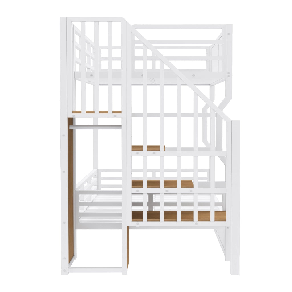 Letto in ferro 90 × 200 cm bianco ripostiglio scala armadio LED corrimano alto letto a castello e letto mezzanino