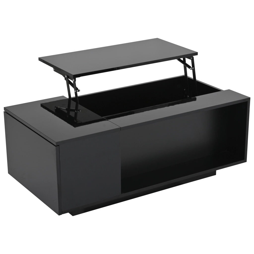 Tavolino da soggiorno 100 x 50 x 40 cm con piano sollevabile, vano nascosto, cassetto laterale e illuminazione LED, nero