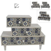 Trade Shop - Porta Oggetti Cassettiera Sfalsati Con 3 Cassetti Legno Country Chic Arredamento -