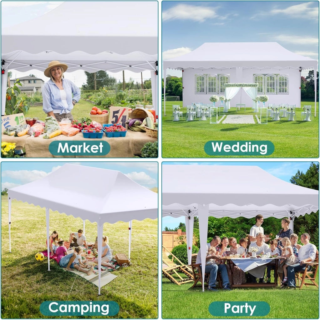 Gazebo 3x6 Pieghevole Impermeabile con 6 Pareti Laterali, Gazebo Esterno Antivento,Tenda UV 50+,12 Chiodi Rettificati e 6 PCS sacchi di sabbia, Gazebo da Giardino Festa/Campeggio/Matrimoni,Bianco