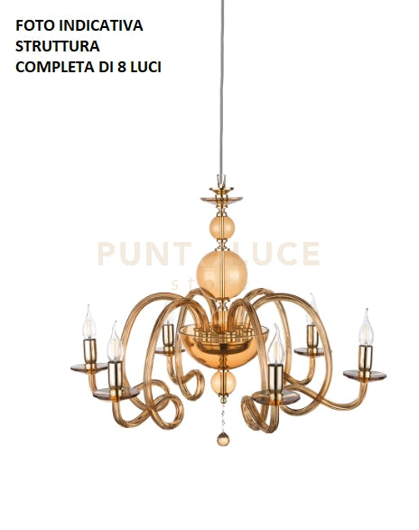 LAMPADARIO VIVALDI 8 LUCI AMBRA ORO ATTACCO E14 D.88CM