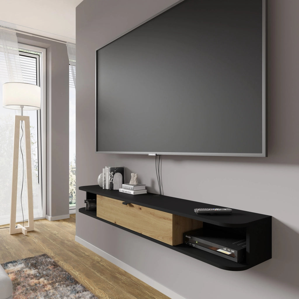 BIM FORNITURE mobile tv soggiorno ICARUS cm 156x29x20 nero opaco e rovere