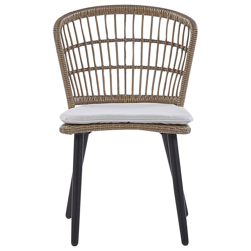 Set da bistrot da 3 pezzi in rattan sintetico marrone con gambe a forcina in metallo Nero piano in vetro