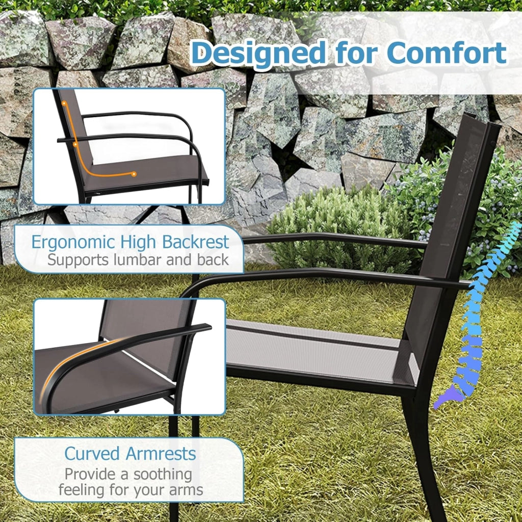 Set di 2 sedie da giardino impilabili, sedie terreze esterne in Textilene con telaio in metallo, poltrona da pranzo con schienale alto e braccioli, carico 150 kg, 58 x 61 x 89 cm, grigio (2)