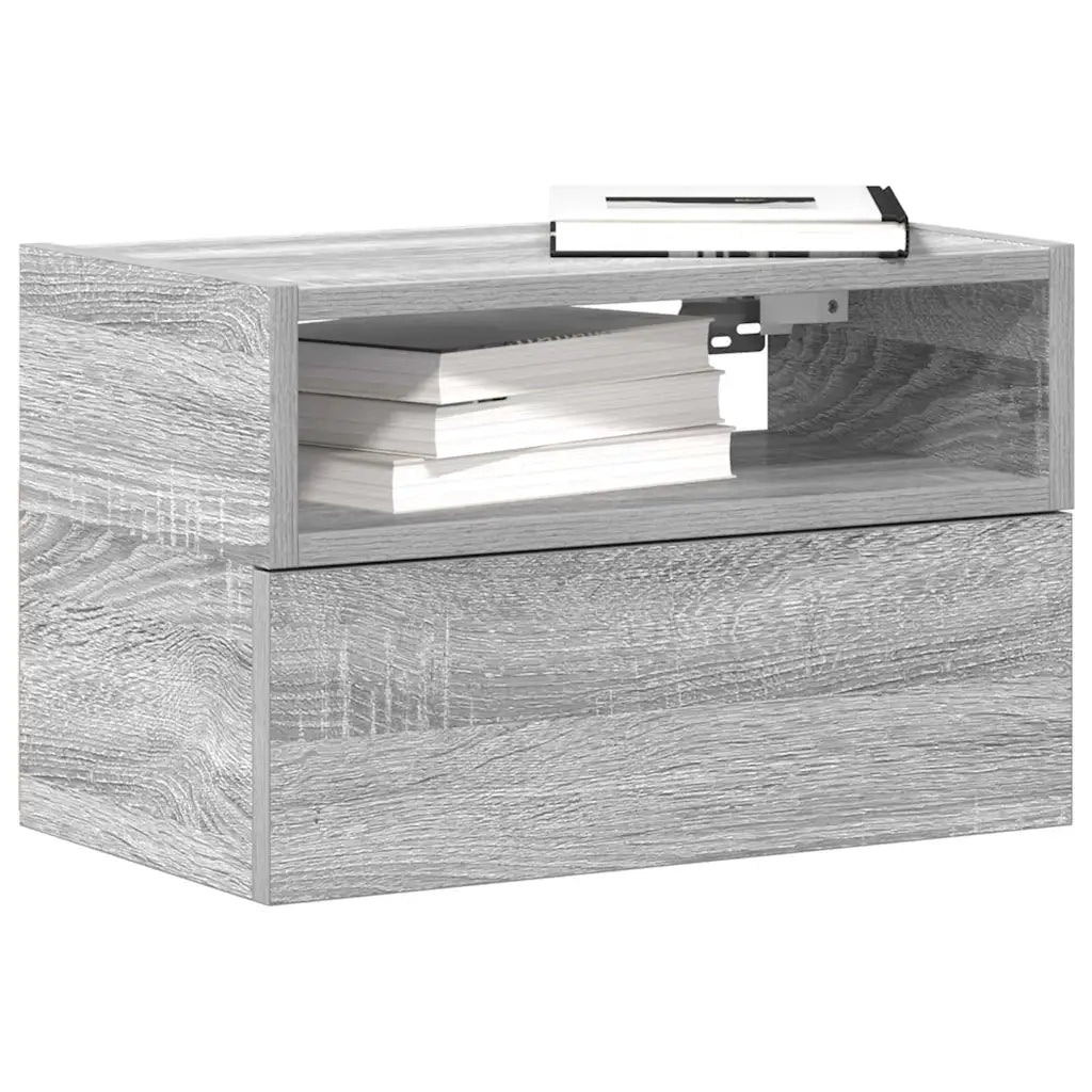 Comodino a Muro-Tavolino da notte sospeso Grigio Sonoma 45x26x28,5 cm