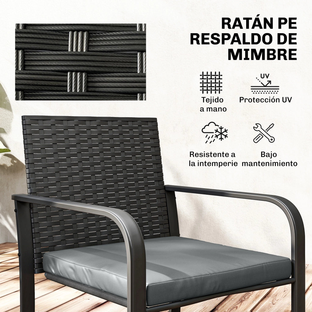 Set Tavolo e Sedie da Giardino in Polyrattan con Cuscini e Piano Vetro Grigio ¨C zephmum ¨C 6 Pezzi