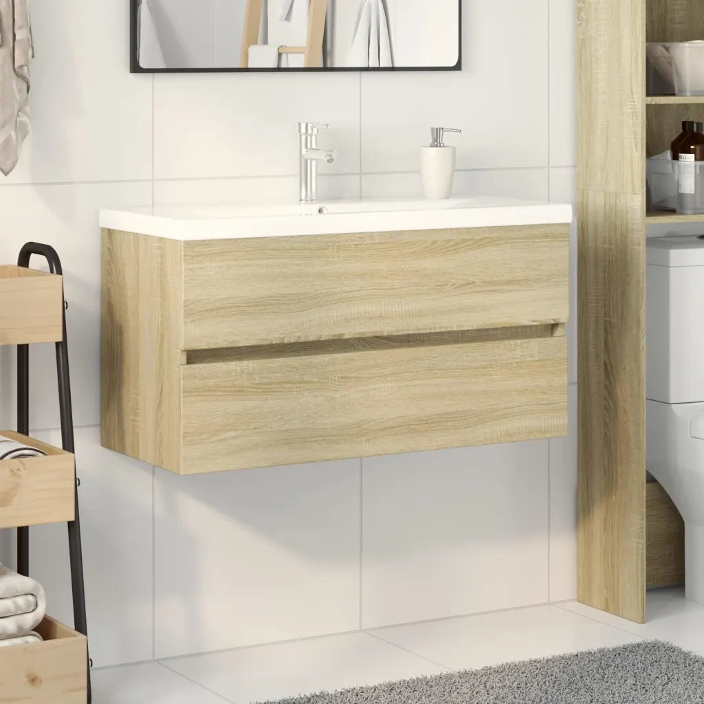 Set Mobili da Bagno | Armadio da bagno 2 pz in Ceramica e Legno Multistrato