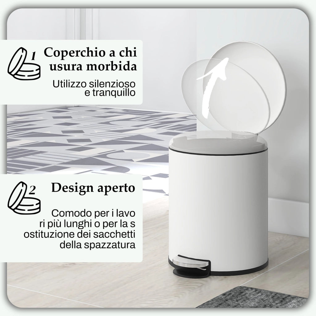 Pattumiera a Pedale 5 Litri 26,5x21x28 cm con Coperchio Frizionato in Metallo e PP Crema