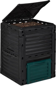 Contenitore di Compost in Plastica da 230 L per Rifiuti di Cucina e Giardino - HBD 80 x 60 x 57 cm - Esterno - Giardino - Nero
