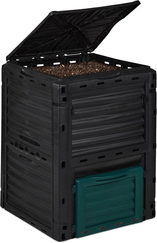 Contenitore di Compost in Plastica da 230 L per Rifiuti di Cucina e Giardino - HBD 80 x 60 x 57 cm - Esterno - Giardino - Nero