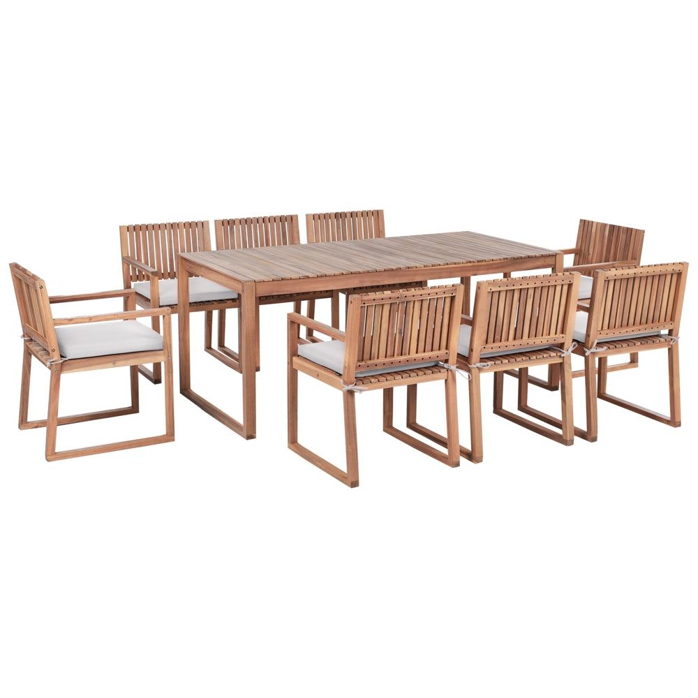 Set da Giardino Legno di Acacia chiaro con Tavolo e 8 Sedie con Cuscini grigio chiaro giardino terrazzo