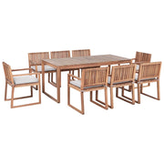 Set da Giardino Legno di Acacia chiaro con Tavolo e 8 Sedie con Cuscini grigio chiaro giardino terrazzo