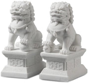 Cani da Guardia Autentici - Decorazione Feng Shui - 1 pezzo - Marmo Bianco Jade - 18 cm