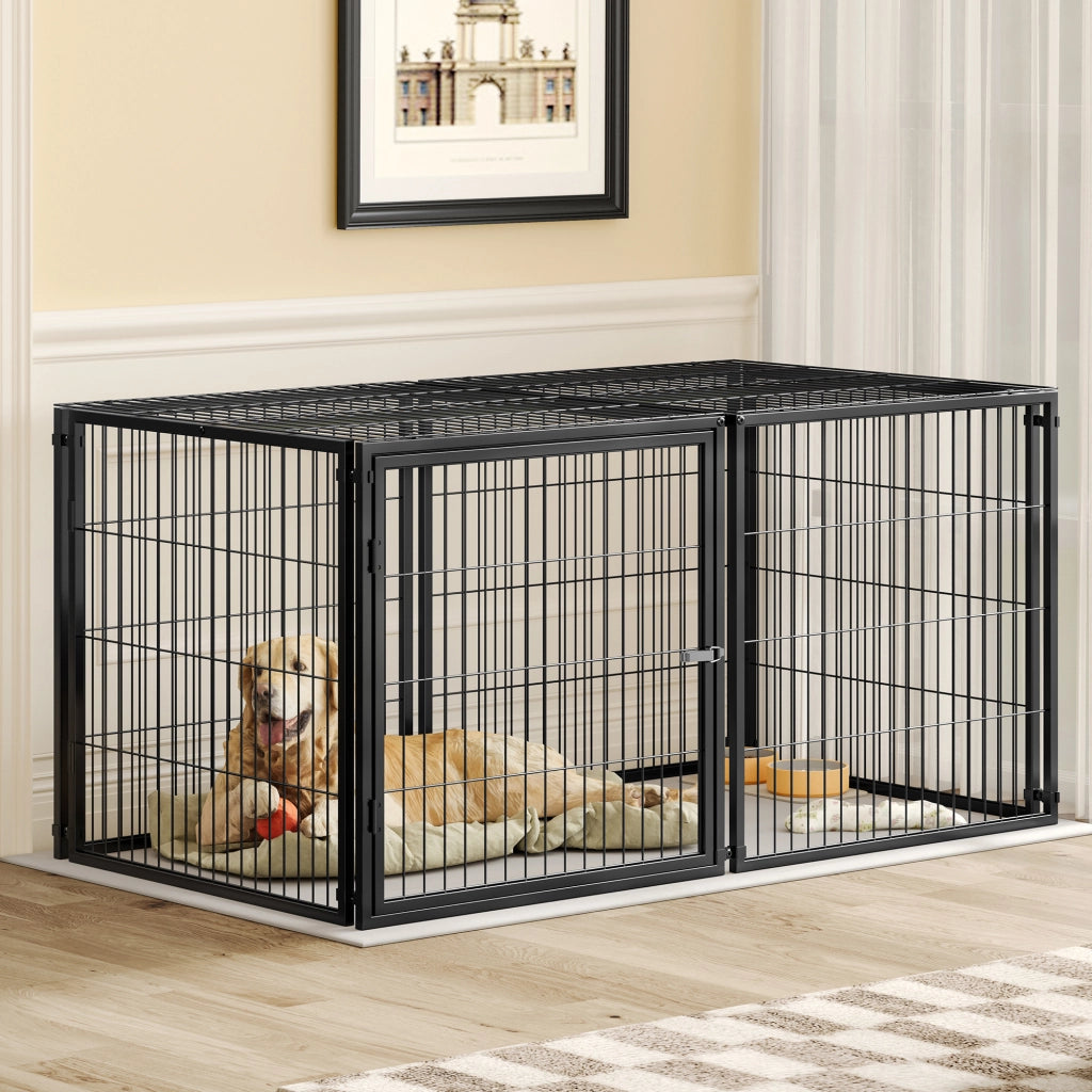Gabbia modulare per cani con copertura e porta regolabile per interni in metallo e plastica nero 160×80×80 cm