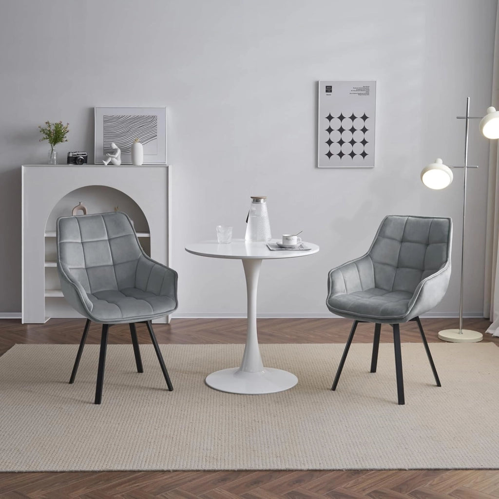 Set di 2 Sedie Sala da Pranzo, Sedie Cucina con Braccioli e Schienale, Poltroncine Girevoli con Gambe in Metallo, in Velluto, per Camera da Letto, Soggiorno, Grigio Scuro