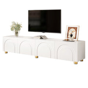 Mobile TV con 4 ante e rilievo ad arco; per soggiorno; in MDF e truciolare; bianco; 180×35×40 cm