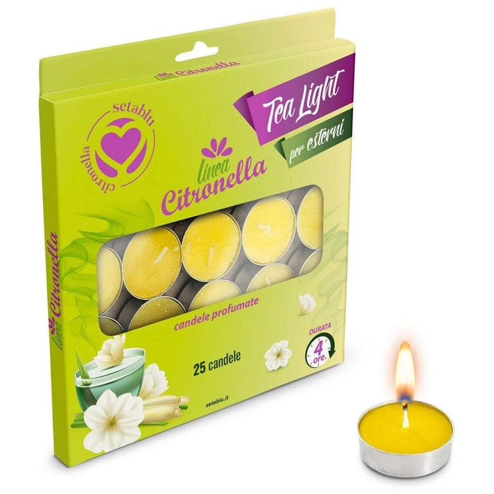 Trade Shop - Set Candele Tealight Profumate Citronella 25pz Repellente Zanzare Per Uso Esterno 406030 -