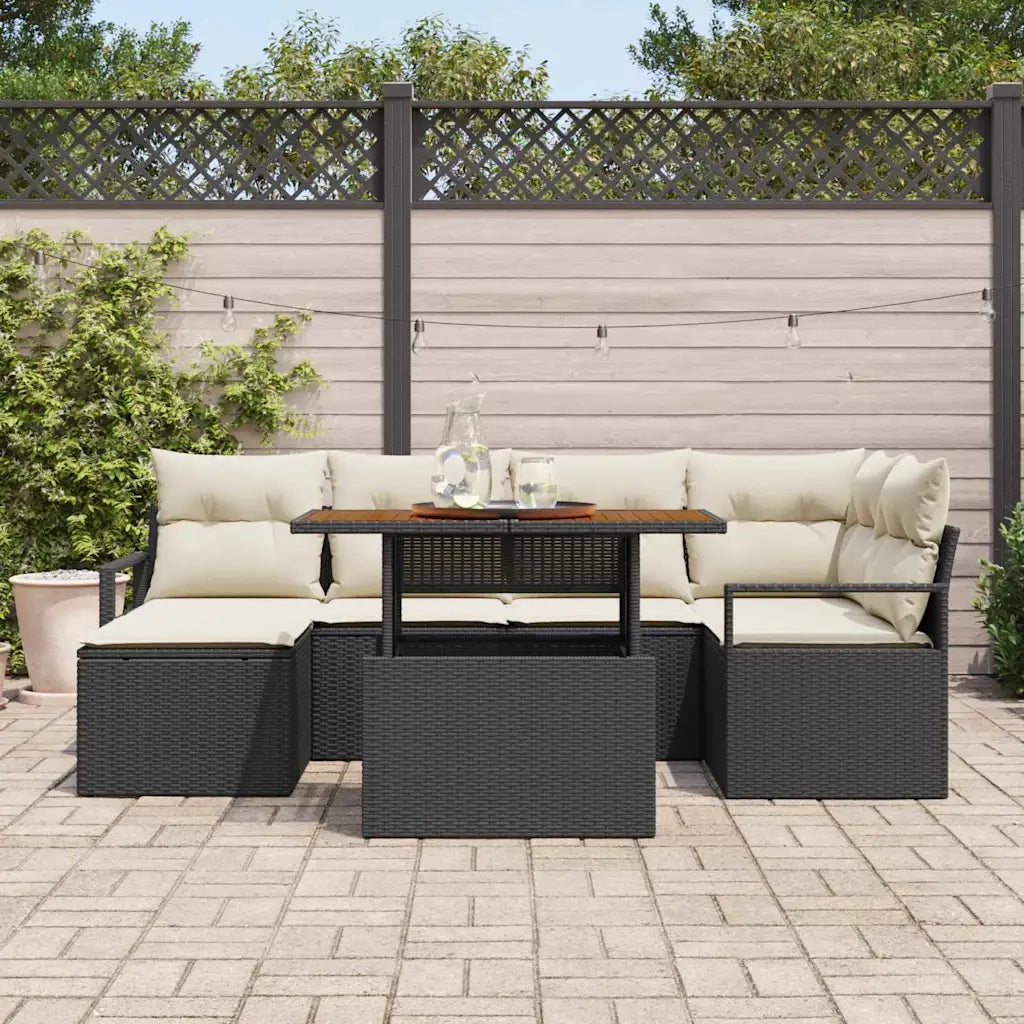 Set da Pranzo per Giardino con cuscino 7 pcs Nero e Crema