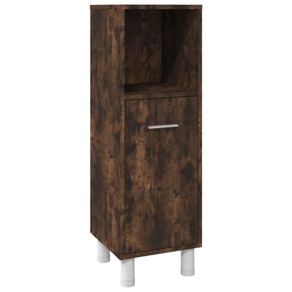 Set Mobili da Bagno 3 pz Rovere Fumo in Legno Multistrato