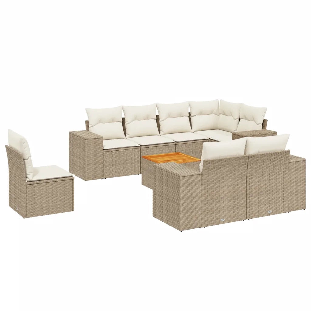 Set Divano da Giardino 9 pz con Cuscini Beige in Polyrattan 3257871