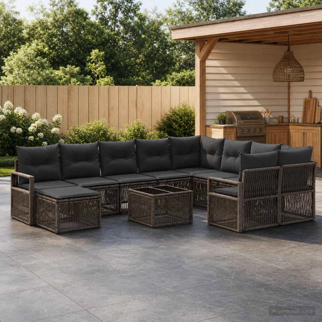 Set Divano da Giardino 11 pz Grigio polyrattan 3435908