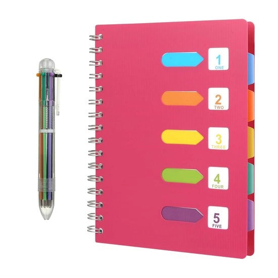 Agenda A5 con indice - Blocchetto di carta a righe - Cintura - Copertina impermeabile - 240 pagine - Incluso un pennarello in 6 colori