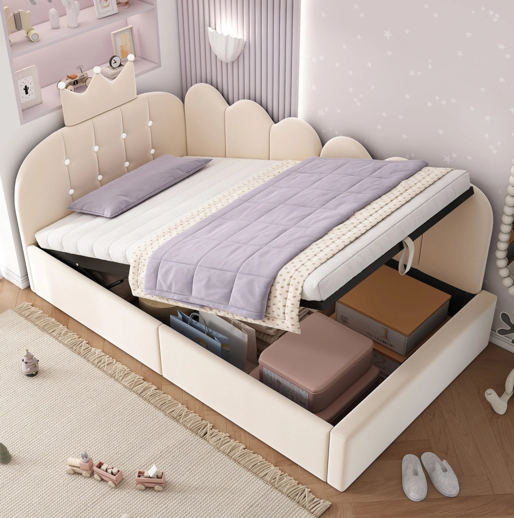 Letto daybed imbottito 90x190 cm con contenitore beige