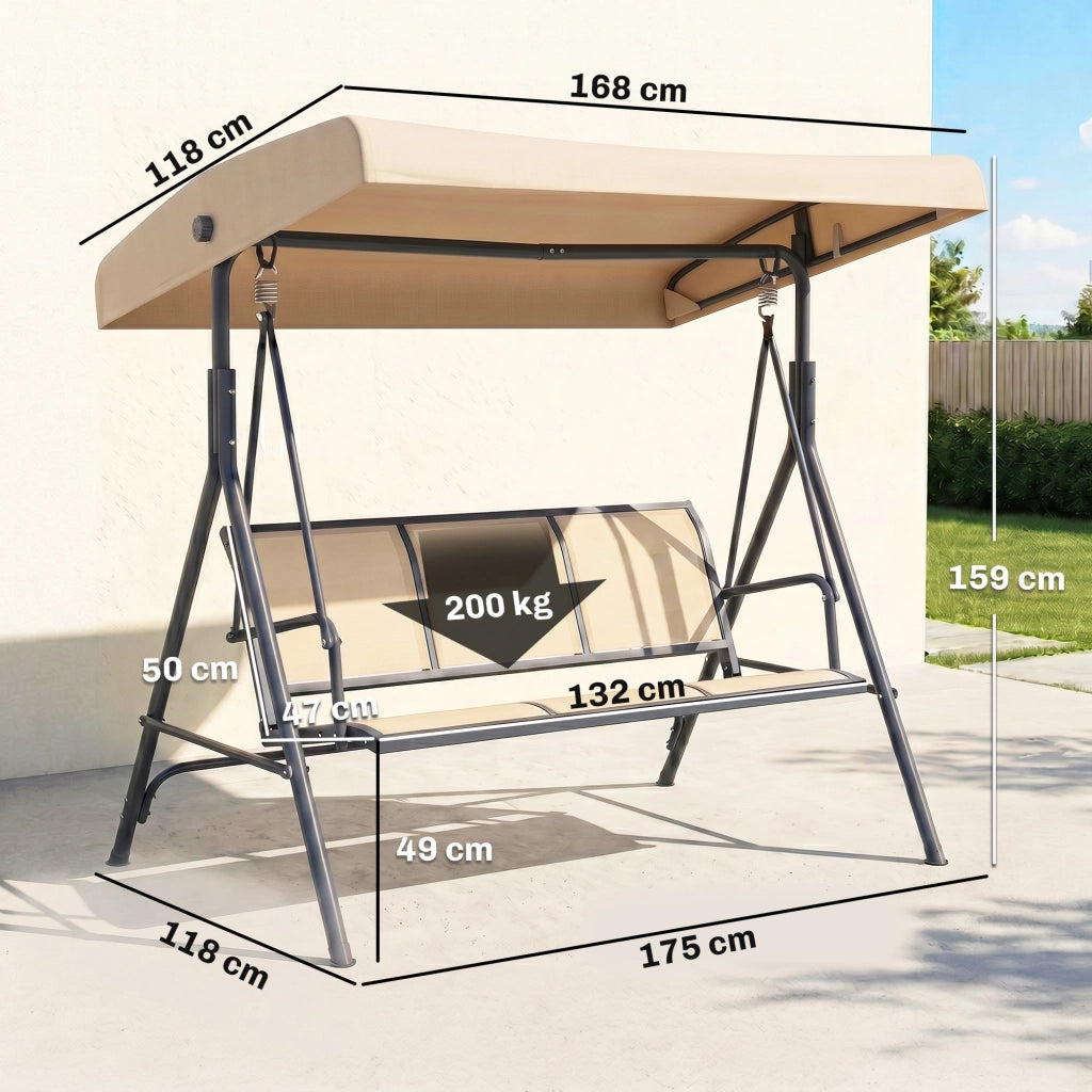 Amaca da giardino 3 posti con tenda reclinabile ¨C zephmum ¨C beige 175x118x159 cm