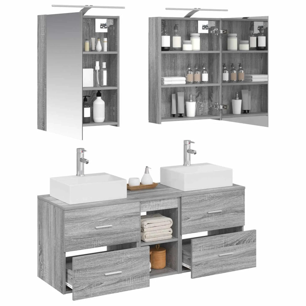Set di mobili per il bagno 5 pcs Sonoma grigio 3406796