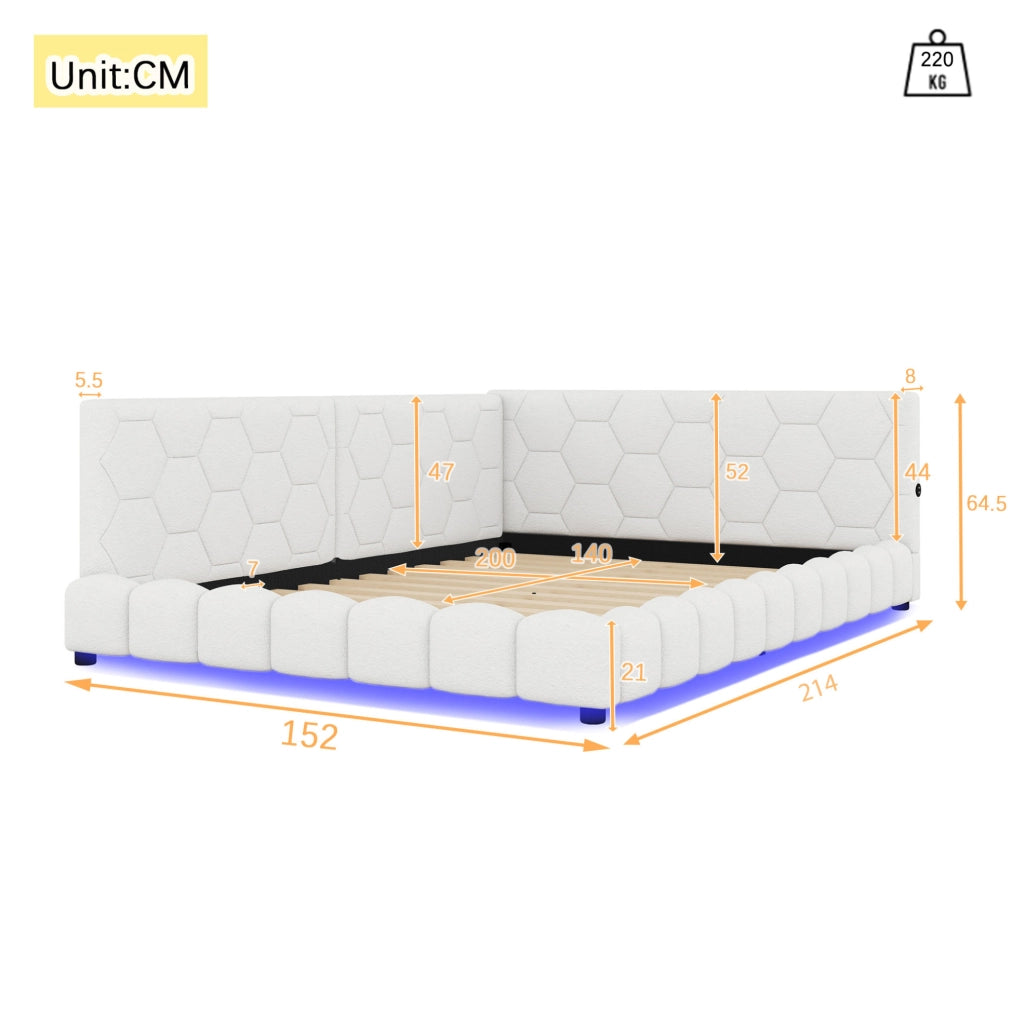 Divano letto 140x200 cm con LED, USB e Type-C bianco
