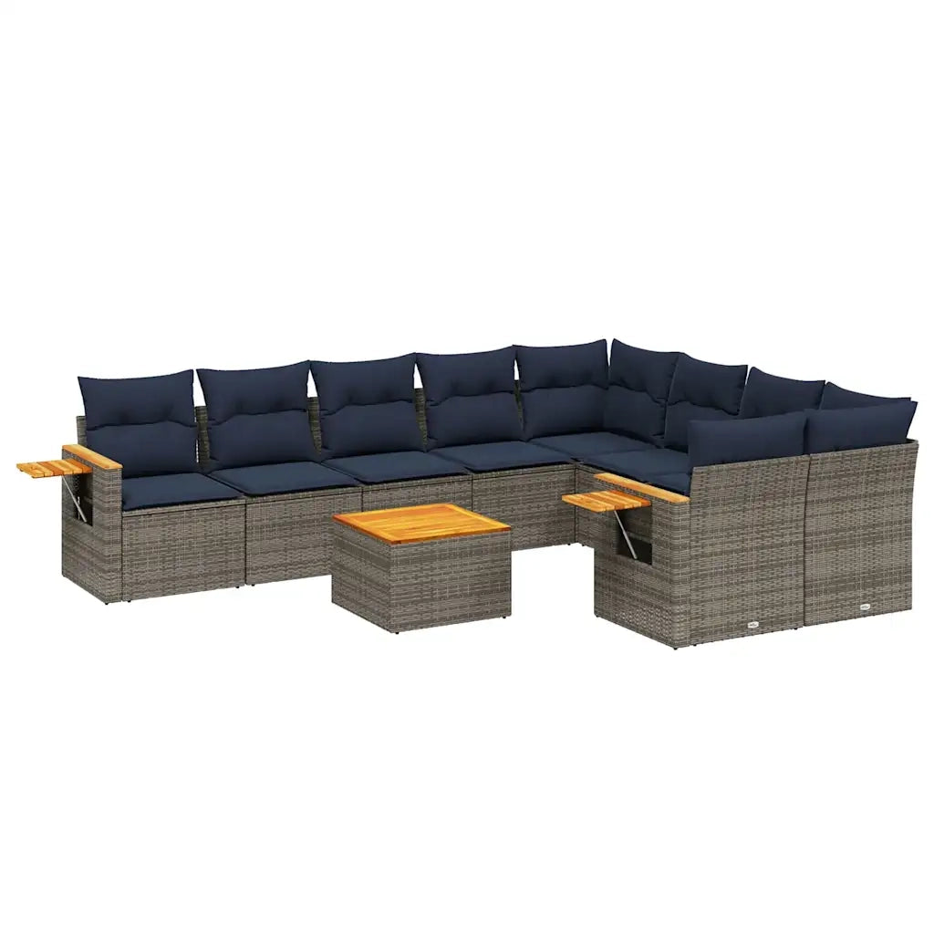Set Divani da Giardino 10 pz con Cuscini Grigio in Polyrattan