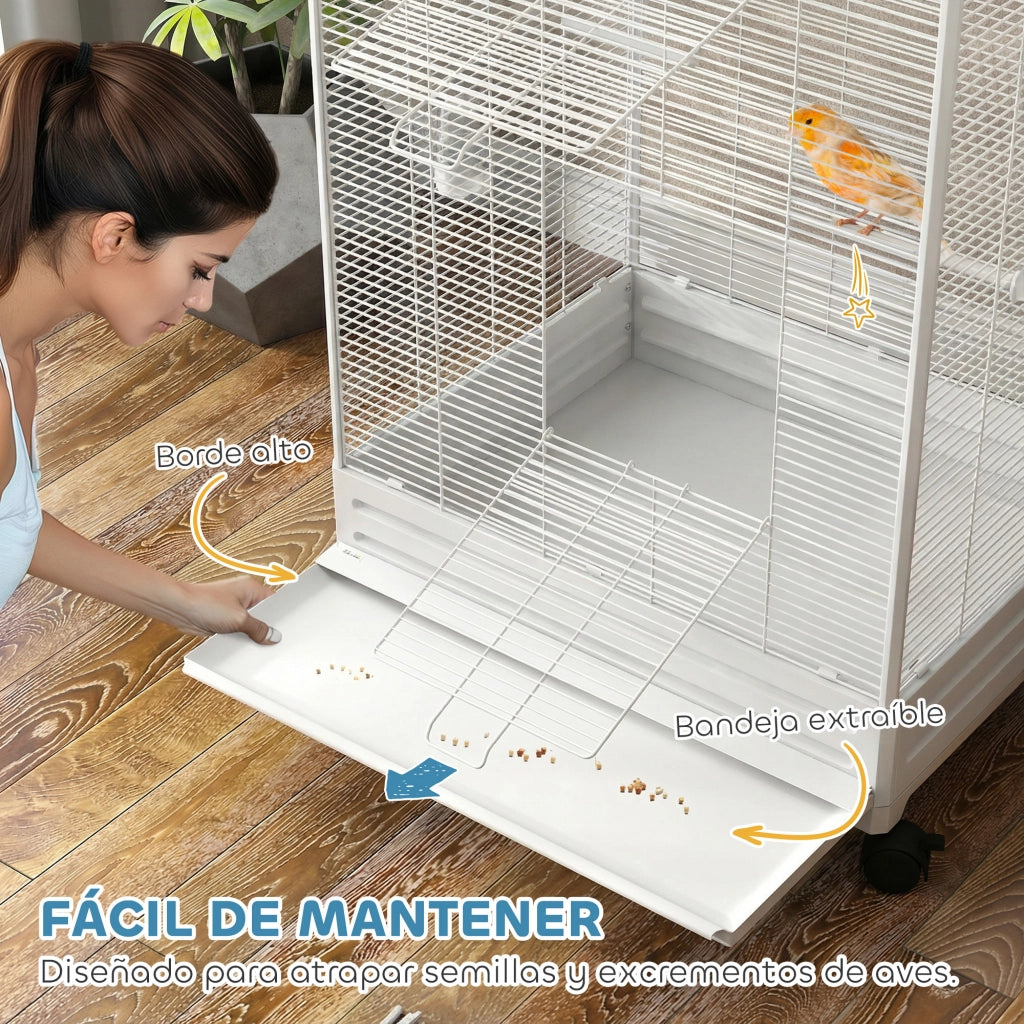 Gabbia per Uccelli con Ruote ¨C zephmum ¨C Bianco 79x65x155 cm