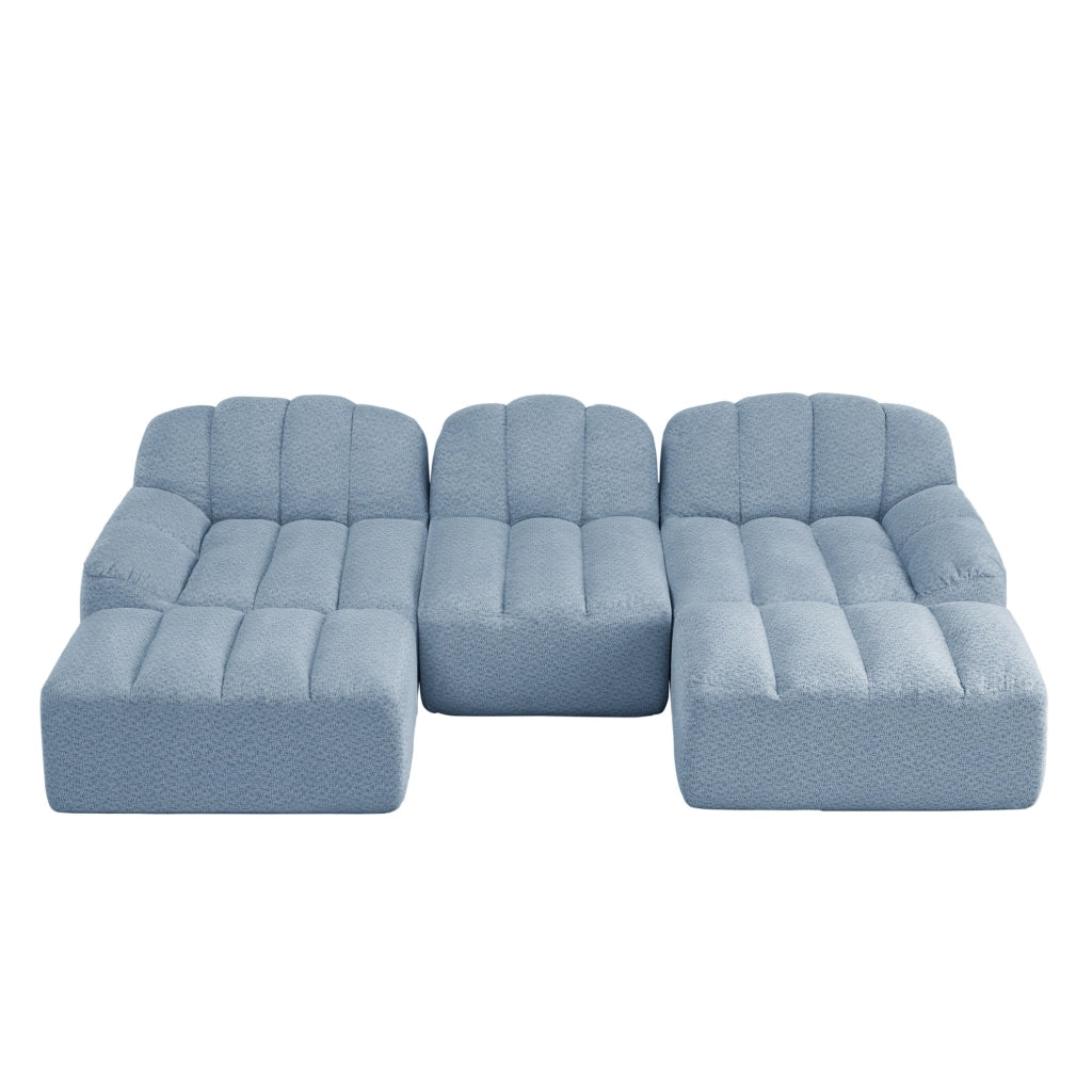 Divano modulare 3 posti con 2 pouf; 288x165x79 cm; in fleece granulare blu