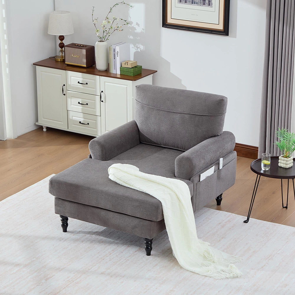 Poltrona reclinabile moderna - Xylo - Tessuto chenille, comoda con braccioli, tasche laterali, piedi in legno