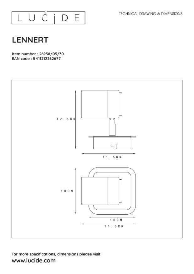 Faretto Lucide Lennart nero GU10 5W LED 3000K IP44