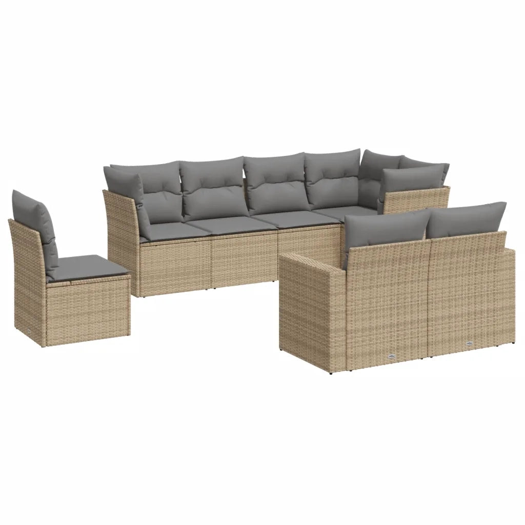 Set Divano da Giardino 8 pz con Cuscini Beige in Polyrattan 3219229