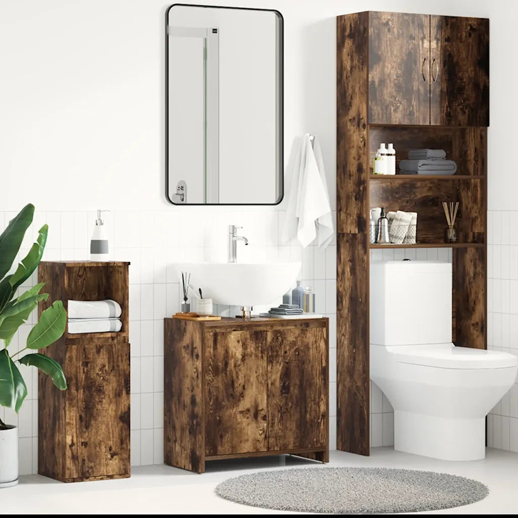 Armadietto Bagno Rovere Fumo 60x33x61 cm in Legno Multistrato