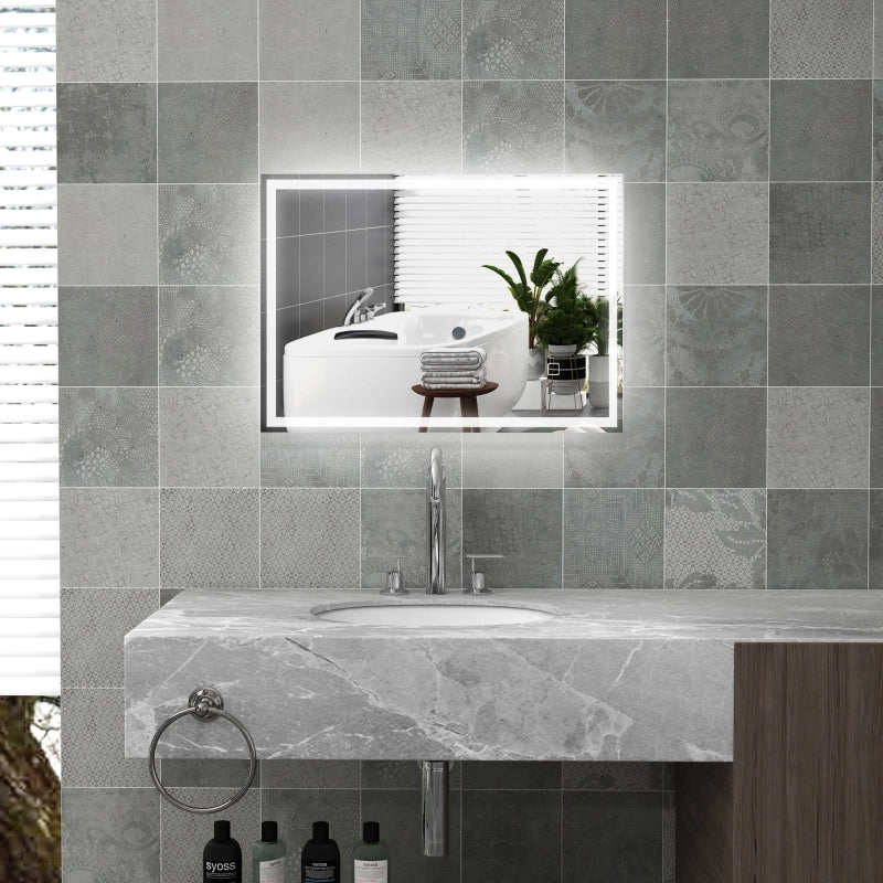 Specchio bagno LED da parete 70x50 cm con antiappannamento, touch, luce regolabile a 3 colori, argento